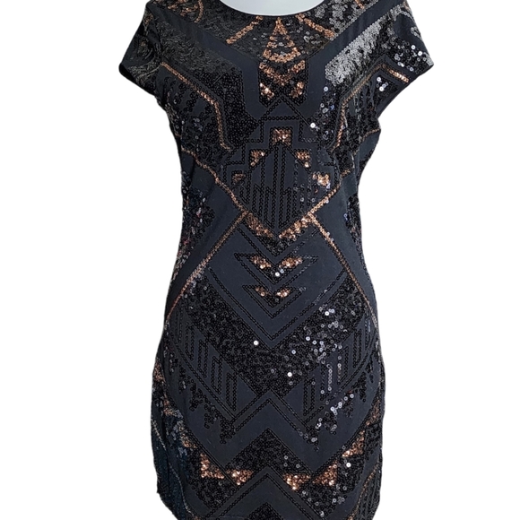Express Mini Sequin Dress - Black, Copper (Gold) and Gray - Size S/P - EUC - Picture 3 of 6